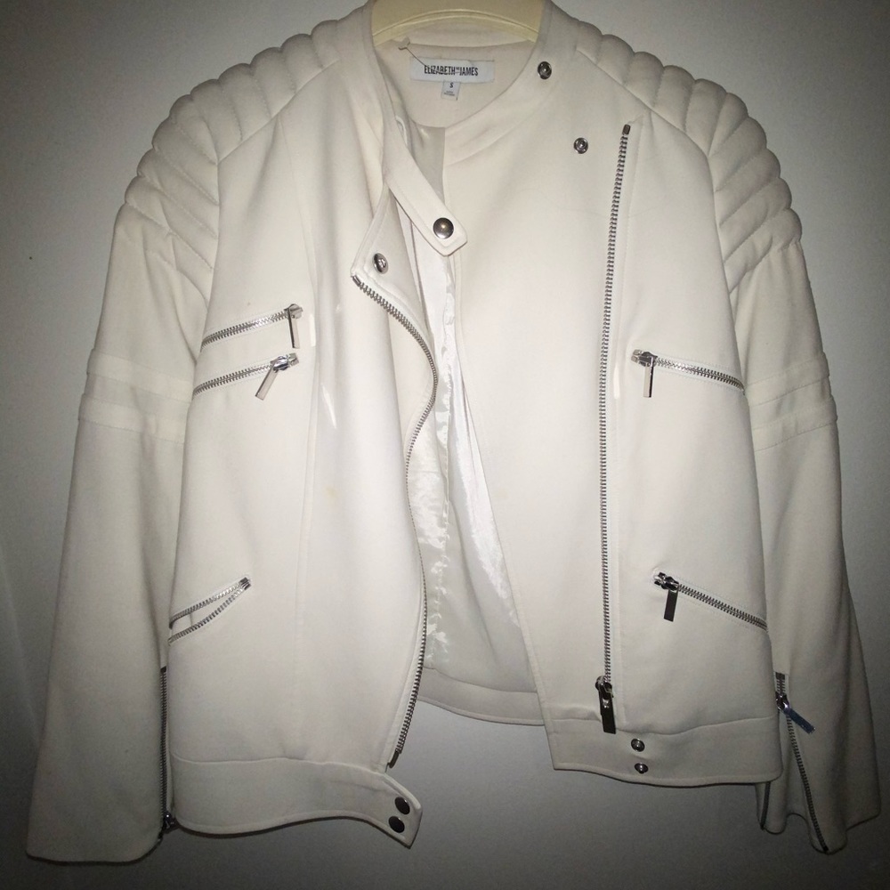 White Quilted Shoulder Detail Culkin Biker Jacket